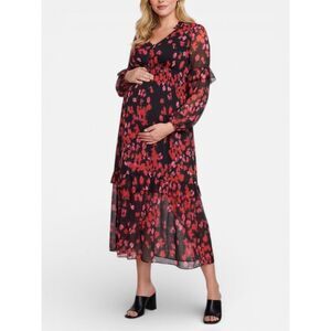 Motherhood Maternity - Women's V-Neck Long Sleeve Tiered Maxi Dress - Hol Black